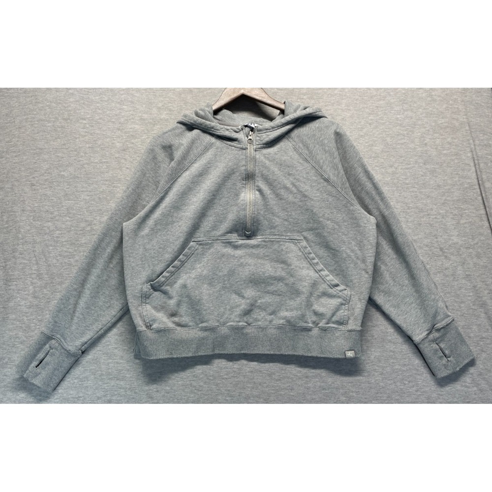 JoyLab Cropped Hoodie Womens Large Heather Gray Thumbholes Ribbed Trim Half Zip